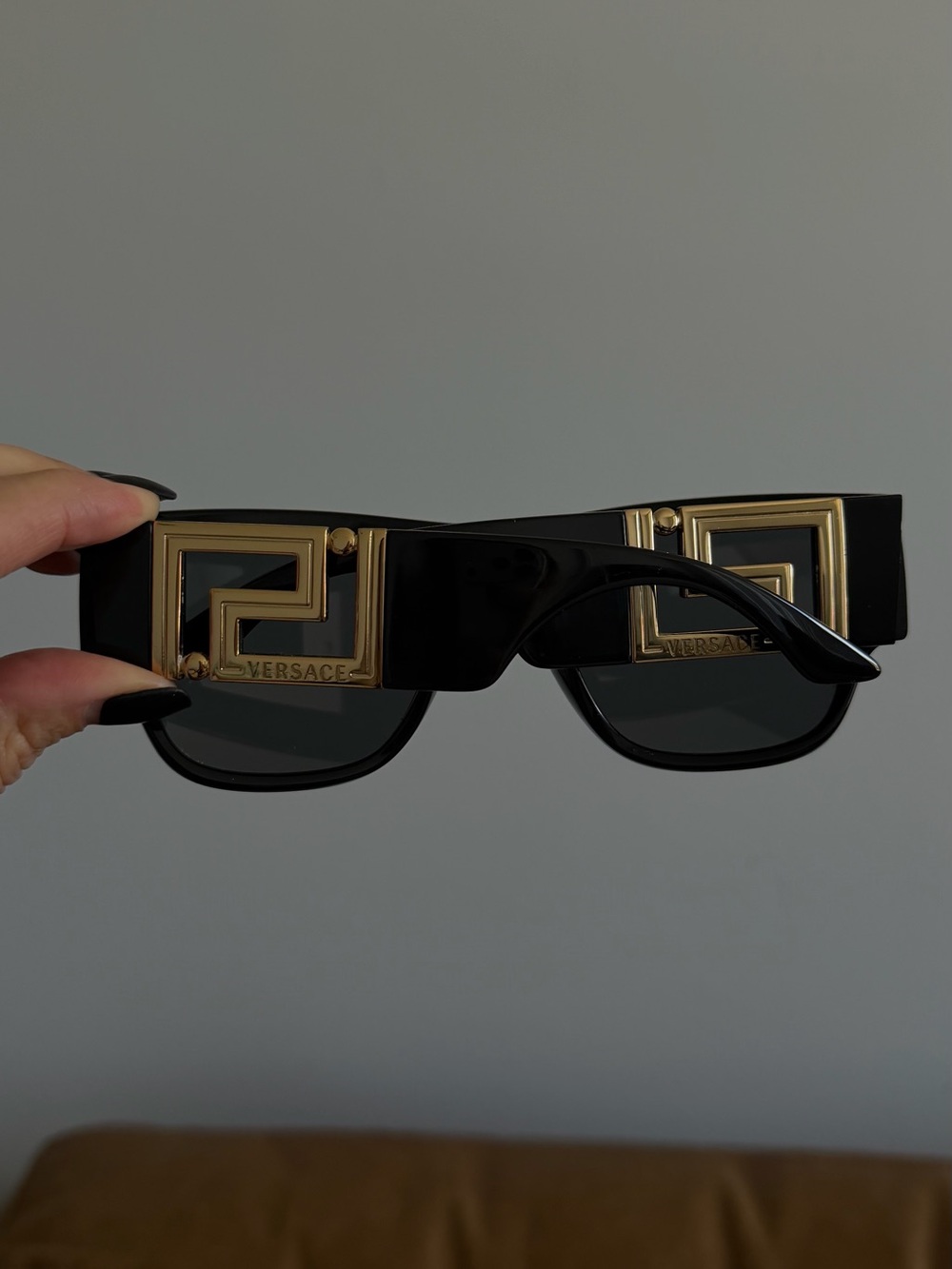 Versace Black Sunglasses with Gold Greca Frame Accents